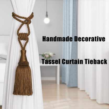 Curtain Tiebacks Handmade Holdbacks for Curtains Drape Decorative Tie Backs with Tassels(Coffee, 2 Pack) V1258-DP02-B-3711
