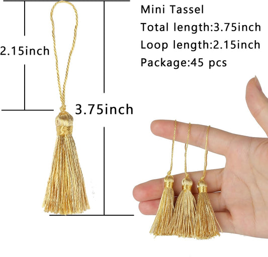 45 pcs Mini Bookmark Tassels 3.75inch/9.5cm Silky Handmade Key Tassel with 2.15inch Cord Loop, DIY Craft V1258-DP02-B-3712