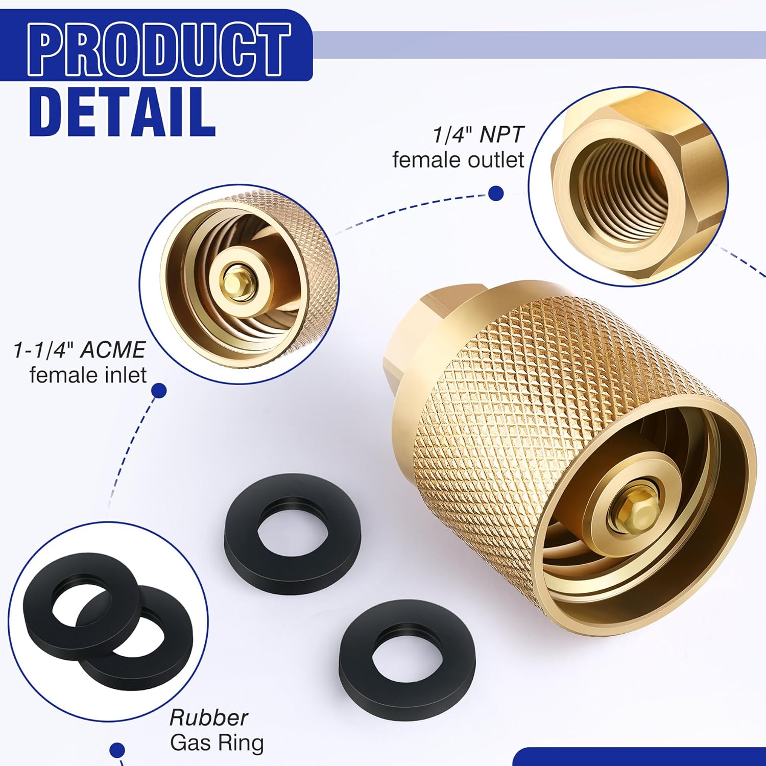 1 Pack Forklift Connector Female, Replacement for 7141F Propane Tank Connector, 1-1/4" Female Inlet x 1/4" V1258-DP02-B-3724