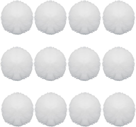 12 Pack Small Faux Fur Pom Pom Balls, 2.75 inch Fluffy Pompom Ball Elastic Loop Accessories, White Pompoms V1258-DP02-B-3739