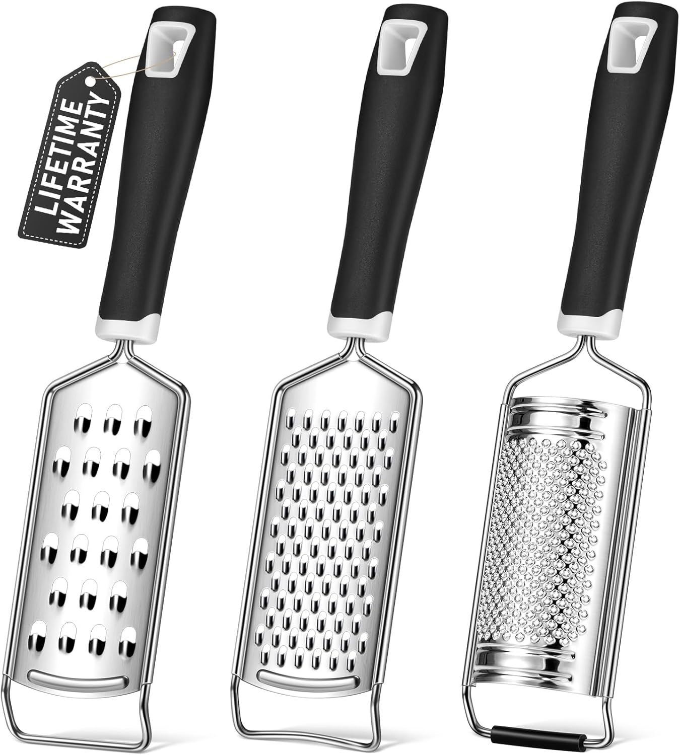 Cheese Grater, 3 Packs Stainless Steel Lemon Zester Grater with Silicone Handle for Cheese, Chocolate, V1258-DP02-B-374