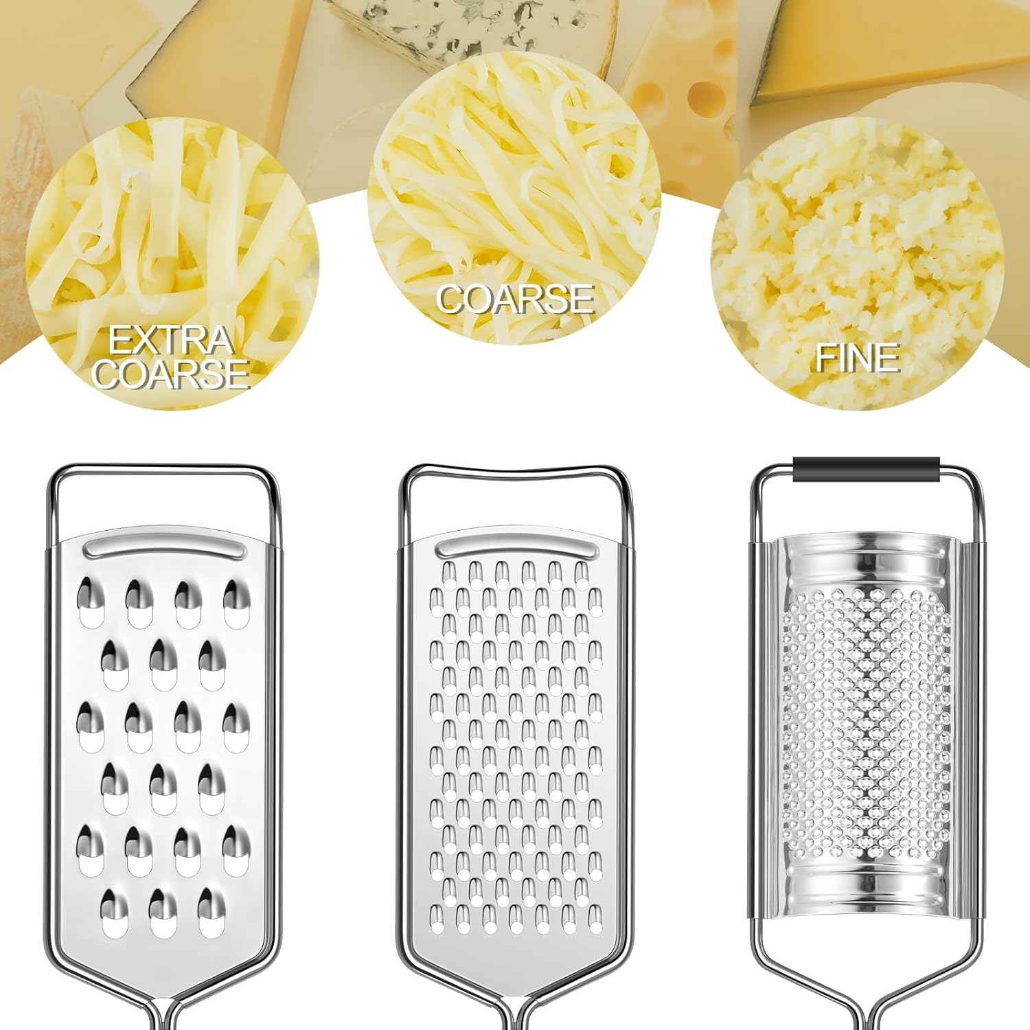 Cheese Grater, 3 Packs Stainless Steel Lemon Zester Grater with Silicone Handle for Cheese, Chocolate, V1258-DP02-B-374