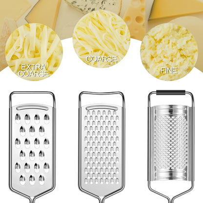 Cheese Grater, 3 Packs Stainless Steel Lemon Zester Grater with Silicone Handle for Cheese, Chocolate, V1258-DP02-B-374