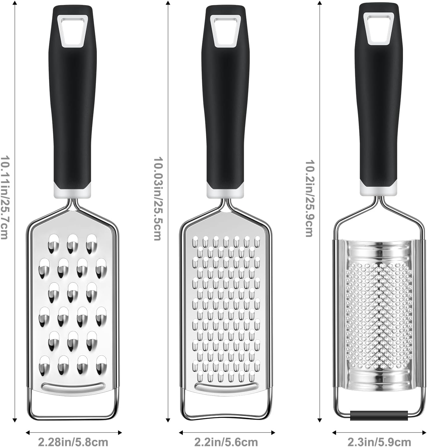 Cheese Grater, 3 Packs Stainless Steel Lemon Zester Grater with Silicone Handle for Cheese, Chocolate, V1258-DP02-B-374