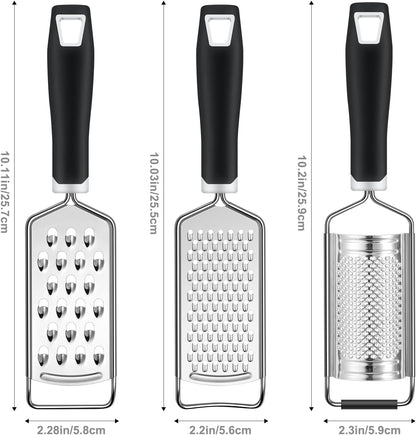 Cheese Grater, 3 Packs Stainless Steel Lemon Zester Grater with Silicone Handle for Cheese, Chocolate, V1258-DP02-B-374