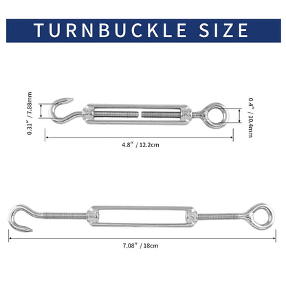 5pcs M5 Stainless Steel 304 Hook & Eye Turnbuckles Adjustable Wire Rope Tensioner V1258-DP02-B-3740