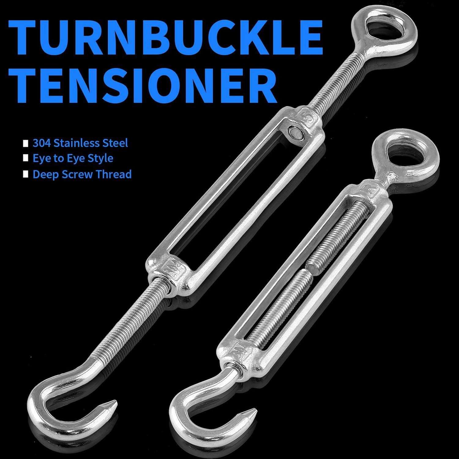 5pcs M5 Stainless Steel 304 Hook & Eye Turnbuckles Adjustable Wire Rope Tensioner V1258-DP02-B-3740