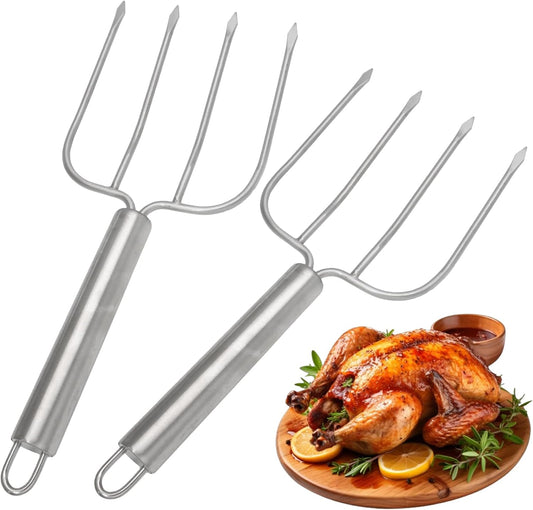 Turkey Lifter Forks Stainless Steel Roaster Poultry Forks Four Needle Meat Fork Roast Lifters Carving Fork V1258-DP02-B-3744