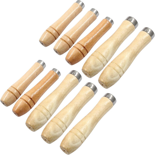 10pcs Wooden File Handle with Strong Metal Collars, Round Small Ergonomic Wooden Handle for 4"-7" File V1258-DP02-B-3745