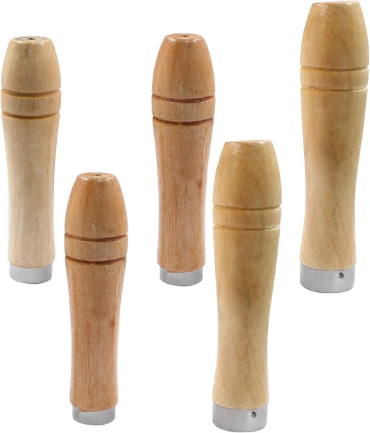 10pcs Wooden File Handle with Strong Metal Collars, Round Small Ergonomic Wooden Handle for 4"-7" File V1258-DP02-B-3745