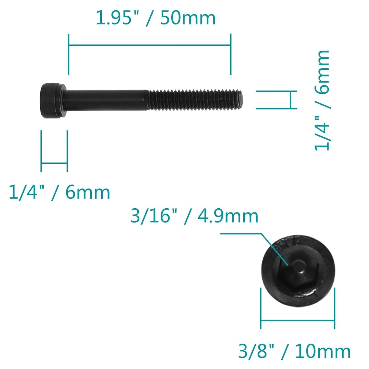 25pcs M6-1.0 x 50mm Socket Head Cap Screws Bolts, Grade 12.9 Alloy Steel Machine Thread Bolt, Black Oxide V1258-DP02-B-3746