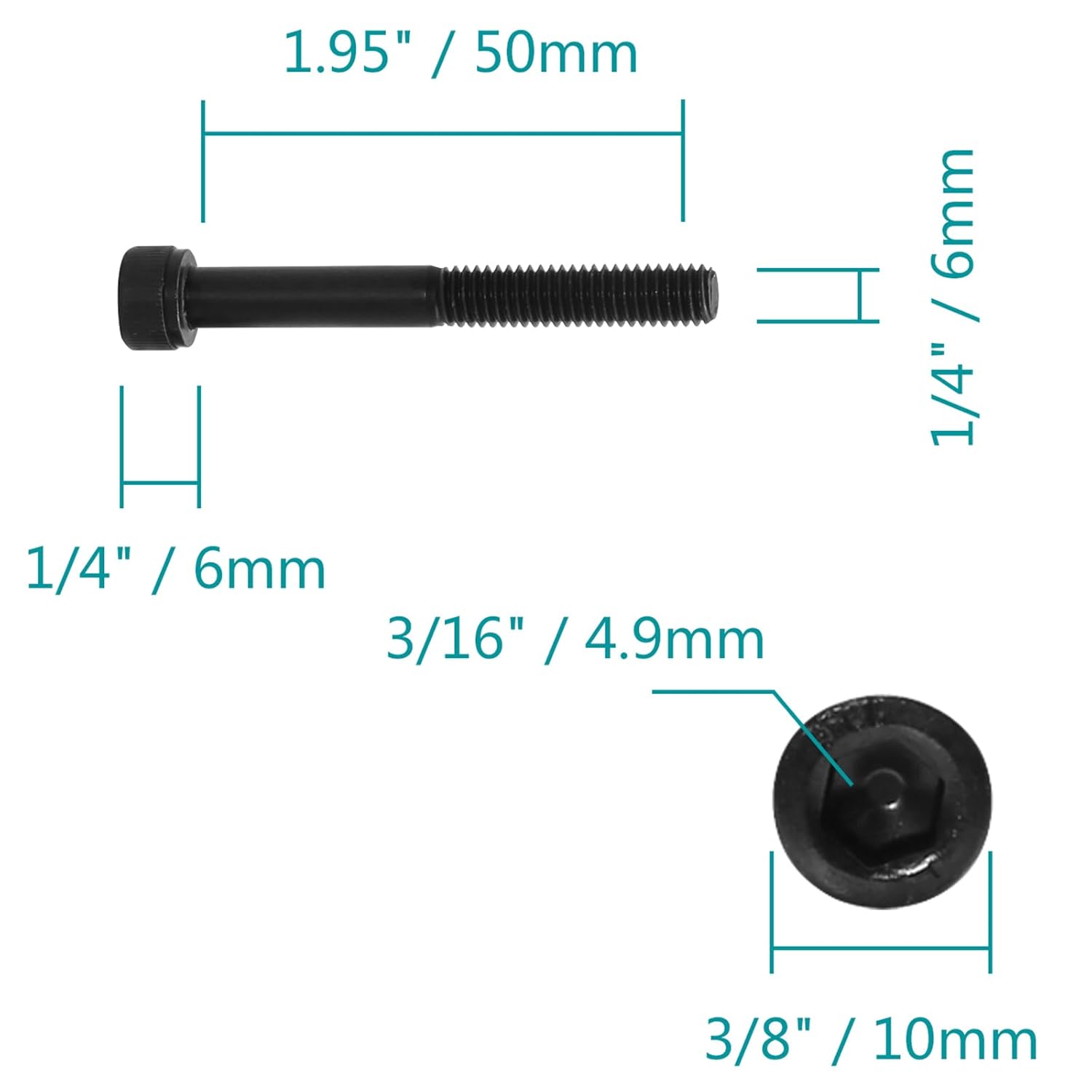 25pcs M6-1.0 x 50mm Socket Head Cap Screws Bolts, Grade 12.9 Alloy Steel Machine Thread Bolt, Black Oxide V1258-DP02-B-3746