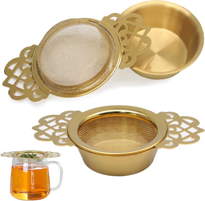 2 Pack Tea Strainers with Drip Bowls Stainless Steel Mesh Tea Infusers Loose Leaf Tea Filter with Handles Tea V1258-DP02-B-3747