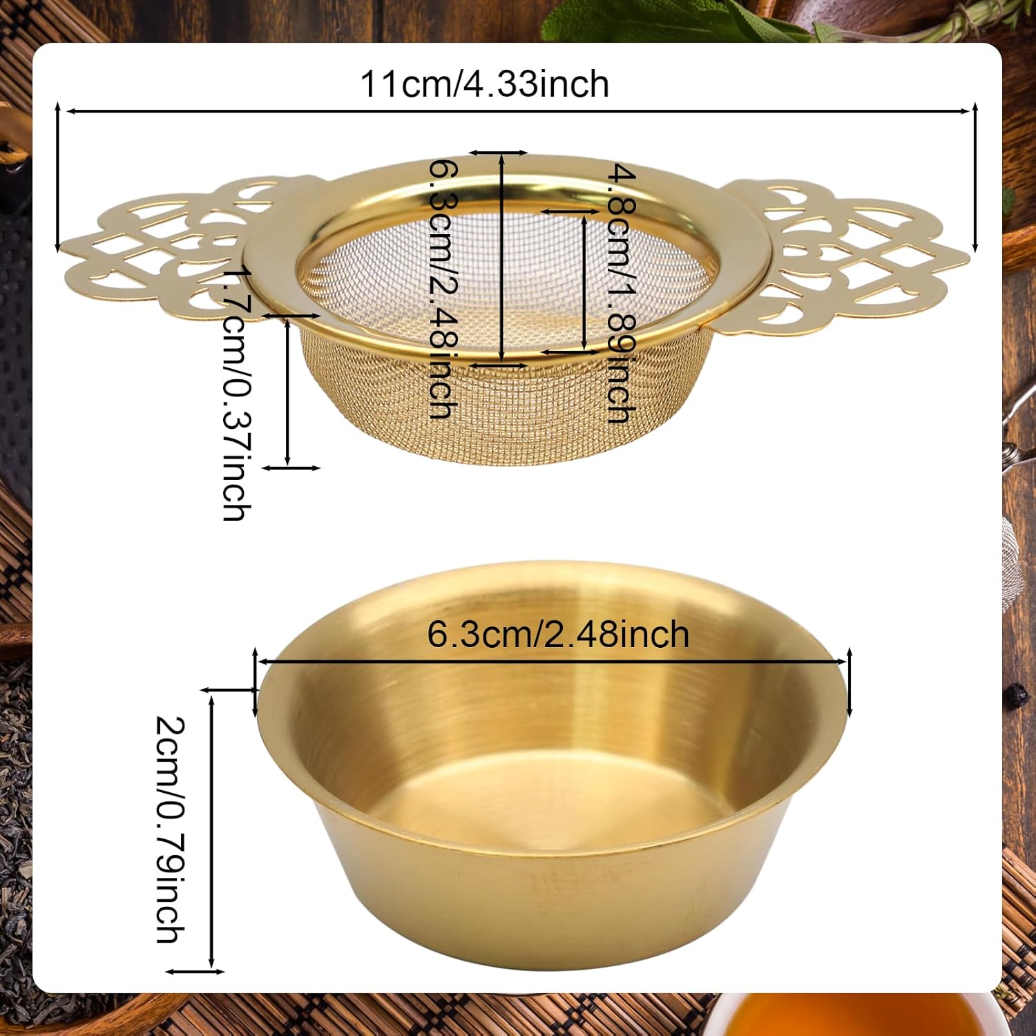 2 Pack Tea Strainers with Drip Bowls Stainless Steel Mesh Tea Infusers Loose Leaf Tea Filter with Handles Tea V1258-DP02-B-3747