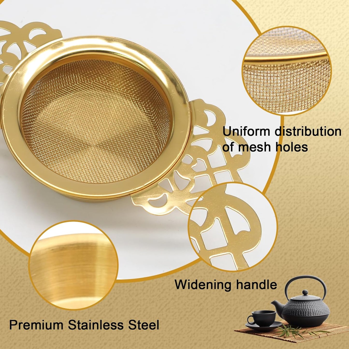 2 Pack Tea Strainers with Drip Bowls Stainless Steel Mesh Tea Infusers Loose Leaf Tea Filter with Handles Tea V1258-DP02-B-3747