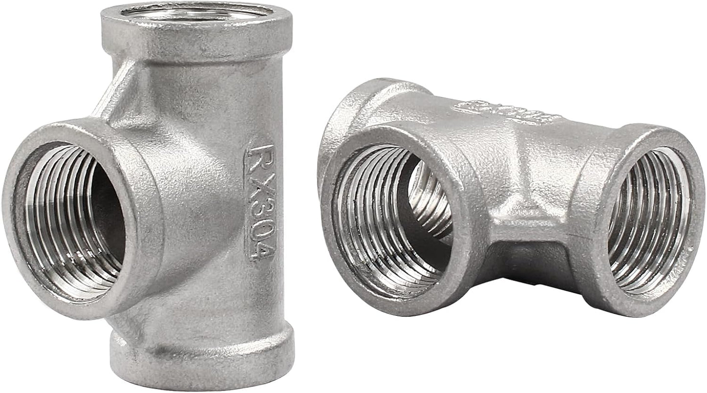 2 PCS 1/2 Inch Female NPT Tee Pipe Adapter Cast Pipe Fitting, Stainless Steel 3-Way T Shaped Pipe Fitting V1258-DP02-B-3749