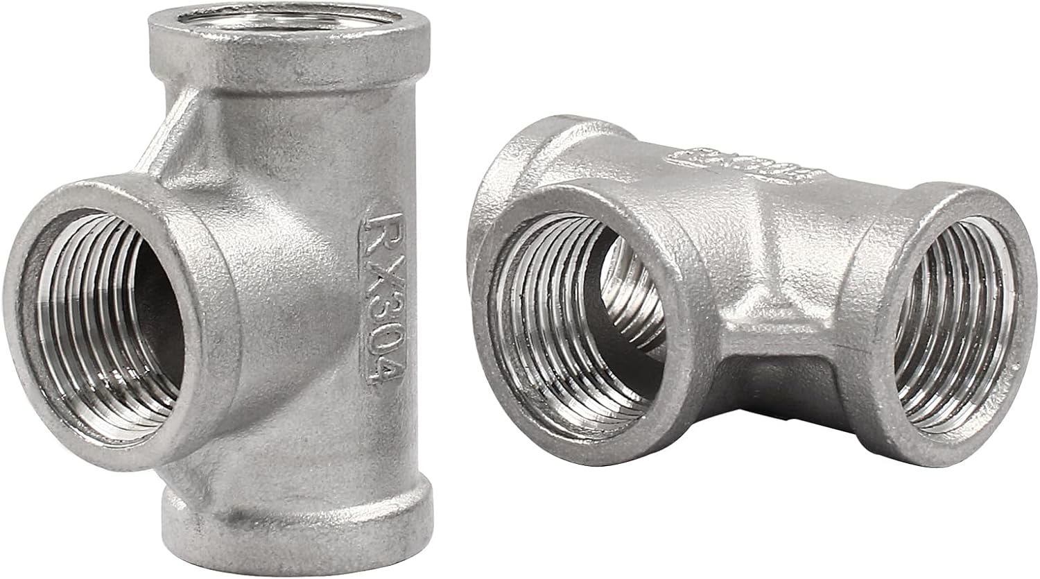 2 PCS 1/2 Inch Female NPT Tee Pipe Adapter Cast Pipe Fitting, Stainless Steel 3-Way T Shaped Pipe Fitting V1258-DP02-B-3749