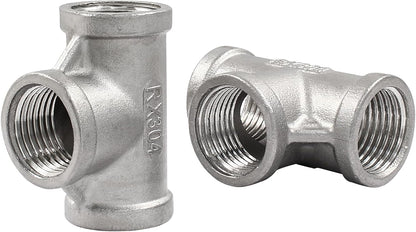 2 PCS 1/2 Inch Female NPT Tee Pipe Adapter Cast Pipe Fitting, Stainless Steel 3-Way T Shaped Pipe Fitting V1258-DP02-B-3749