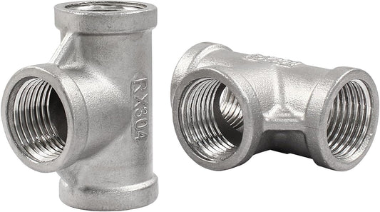 2 PCS 1/2 Inch Female NPT Tee Pipe Adapter Cast Pipe Fitting, Stainless Steel 3-Way T Shaped Pipe Fitting V1258-DP02-B-3749