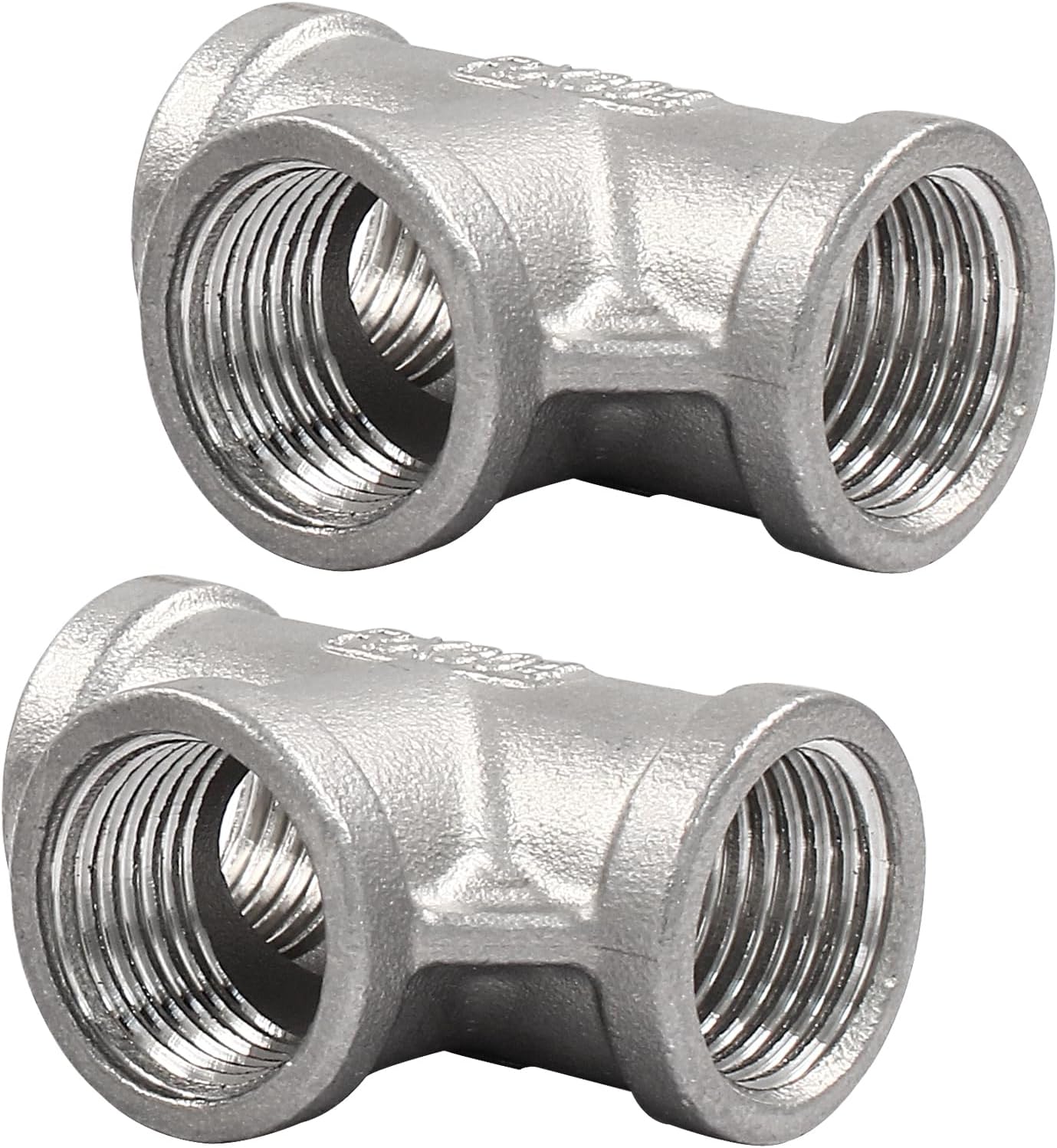 2 PCS 1/2 Inch Female NPT Tee Pipe Adapter Cast Pipe Fitting, Stainless Steel 3-Way T Shaped Pipe Fitting V1258-DP02-B-3749