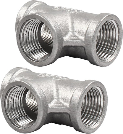 2 PCS 1/2 Inch Female NPT Tee Pipe Adapter Cast Pipe Fitting, Stainless Steel 3-Way T Shaped Pipe Fitting V1258-DP02-B-3749