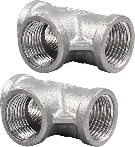 2 PCS 1/2 Inch Female NPT Tee Pipe Adapter Cast Pipe Fitting, Stainless Steel 3-Way T Shaped Pipe Fitting V1258-DP02-B-3749