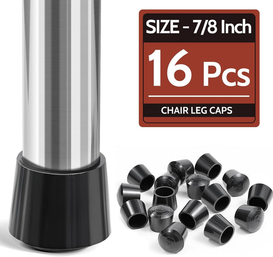 Chair Leg Caps, Non-Slip Rubber Leg Tips 7/8'' Inner Diameter Chair Leg Floor Protectors Covers Round Black, V1258-DP02-B-375