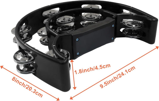 Tambourine Double Row, Metal Jingles Hand Held Percussion, Half Moon Tambourine for Kids/Adults/Party V1258-DP02-B-3753