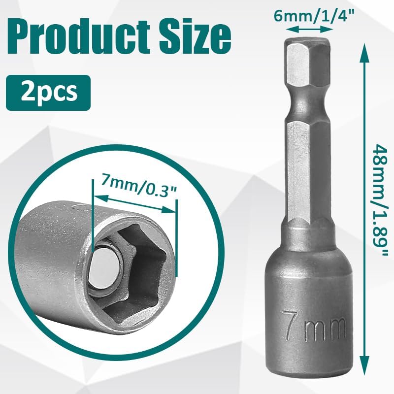 1/4 Hex Magnetic Nut Driver Drill Bit 7mm Socket Adapter Quick Change Socket Nut Adapter for Power Tools, V1258-DP02-B-3755