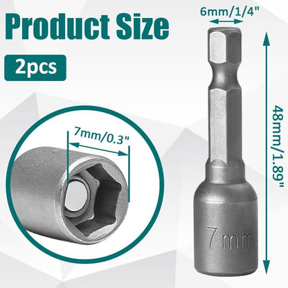 1/4 Hex Magnetic Nut Driver Drill Bit 7mm Socket Adapter Quick Change Socket Nut Adapter for Power Tools, V1258-DP02-B-3755