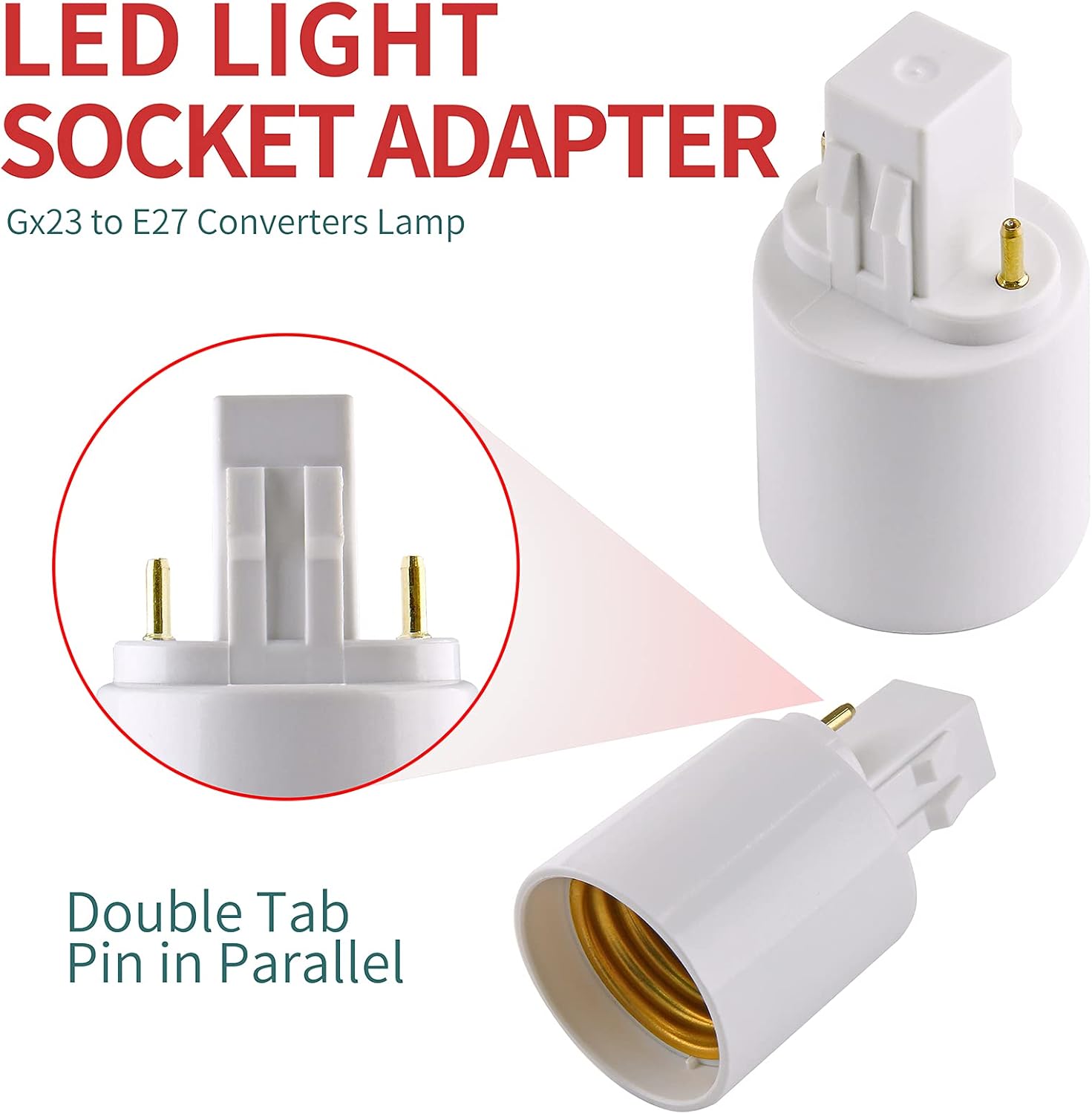 4pcs Gx23 to E26/E27 Socket Adapter, Gx23 to E27 Lamp Base Holder, 2 Pin Bulb Base Converter LED Accessories V1258-DP02-B-3756