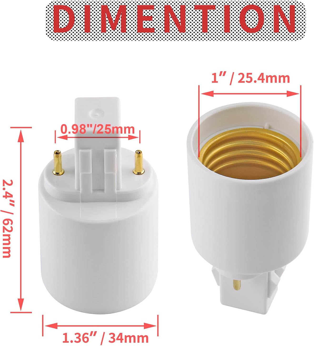 4pcs Gx23 to E26/E27 Socket Adapter, Gx23 to E27 Lamp Base Holder, 2 Pin Bulb Base Converter LED Accessories V1258-DP02-B-3756