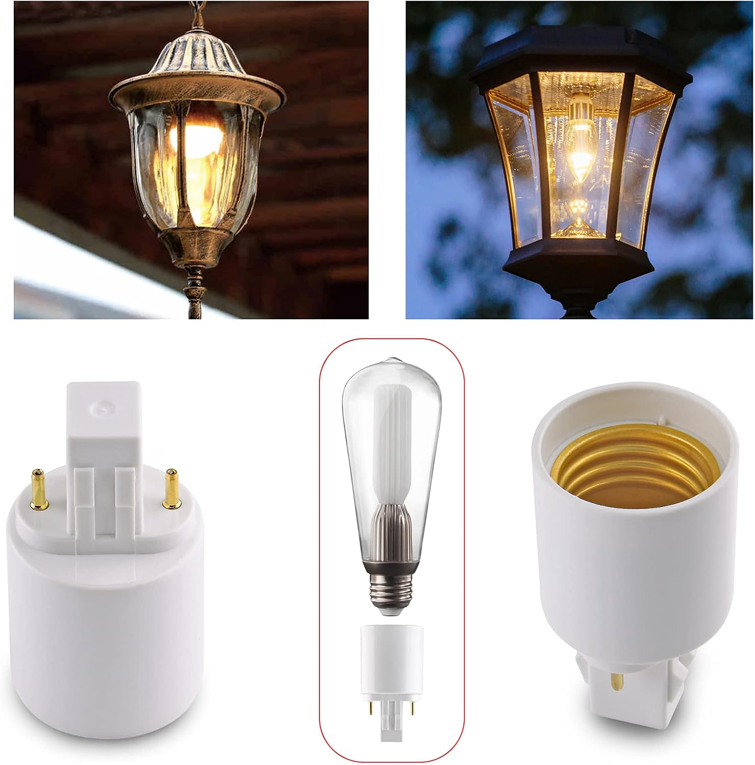 4pcs Gx23 to E26/E27 Socket Adapter, Gx23 to E27 Lamp Base Holder, 2 Pin Bulb Base Converter LED Accessories V1258-DP02-B-3756