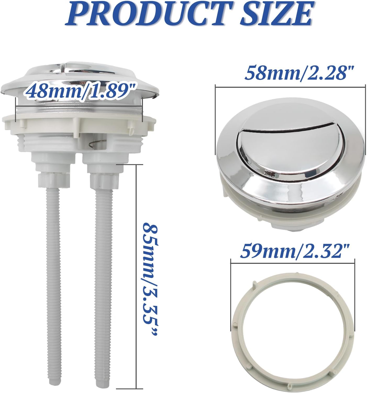 Toilet Tank Push Button 48mm Thread Diameter Dual Push Flushing Button Adjustable Toilet Water Tank Button V1258-DP02-B-3758