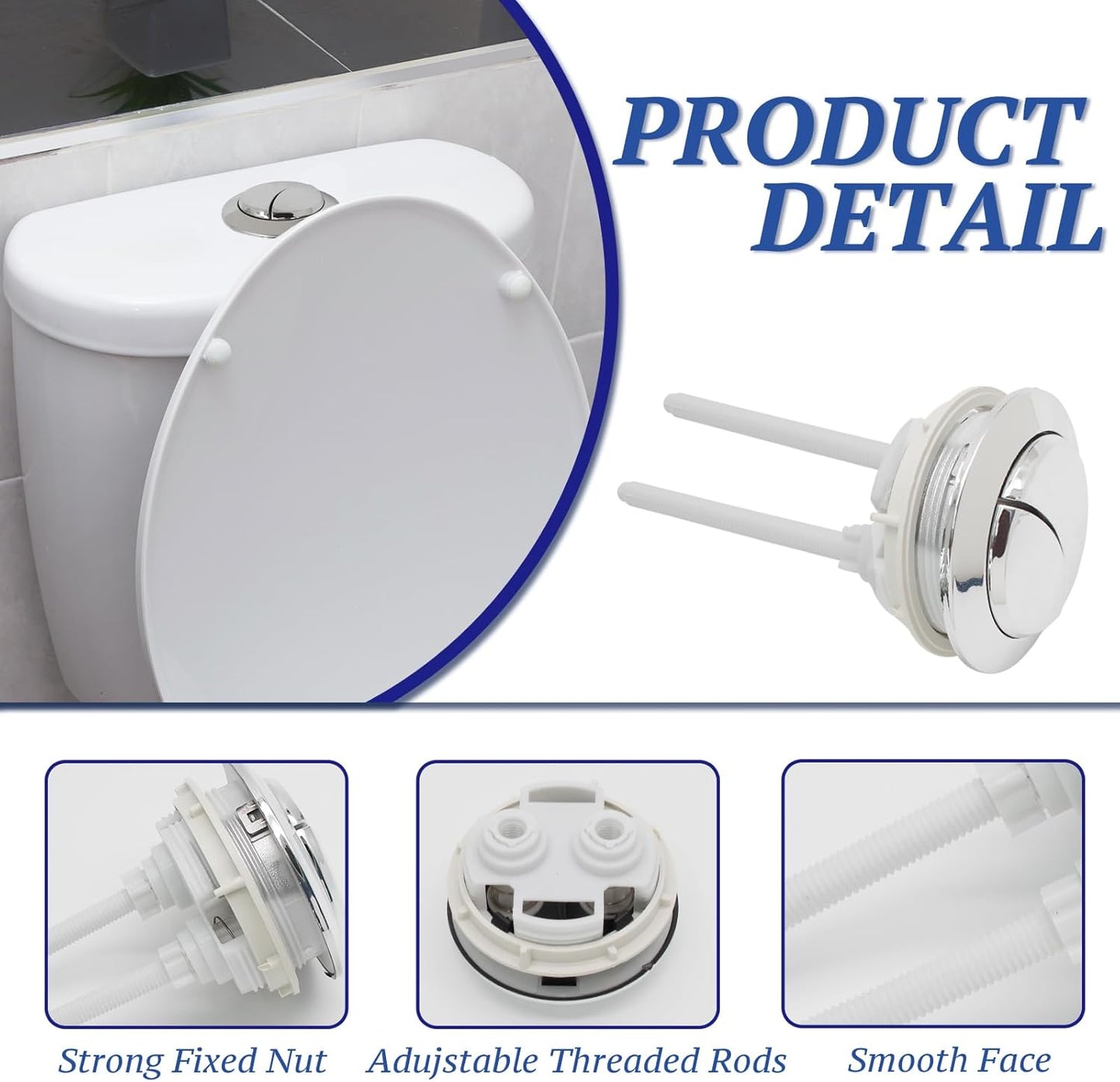 Toilet Tank Push Button 48mm Thread Diameter Dual Push Flushing Button Adjustable Toilet Water Tank Button V1258-DP02-B-3758