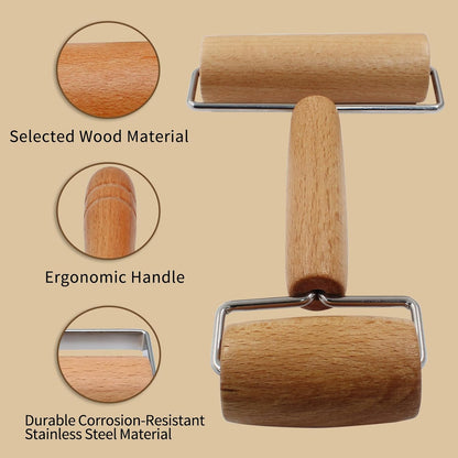 Wooden Rolling Pin, Ergonomic Non-Stick Pizza Baker Dough Pastry Roller for Kitchen Home Cooking Baking (H V1258-DP02-B-3759