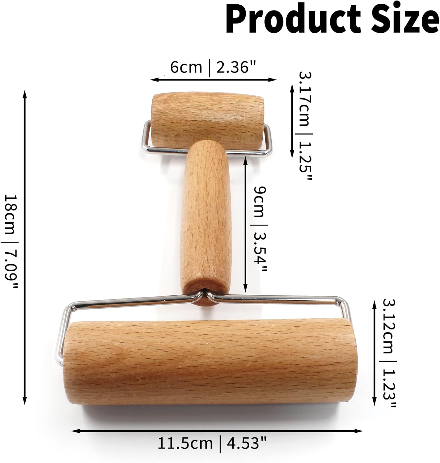 Wooden Rolling Pin, Ergonomic Non-Stick Pizza Baker Dough Pastry Roller for Kitchen Home Cooking Baking (H V1258-DP02-B-3759