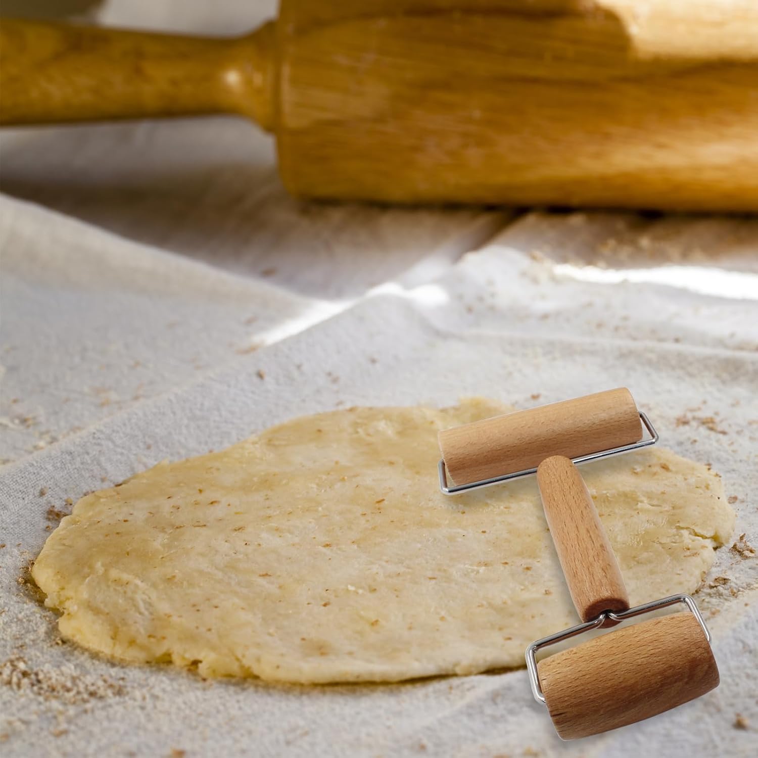 Wooden Rolling Pin, Ergonomic Non-Stick Pizza Baker Dough Pastry Roller for Kitchen Home Cooking Baking (H V1258-DP02-B-3759