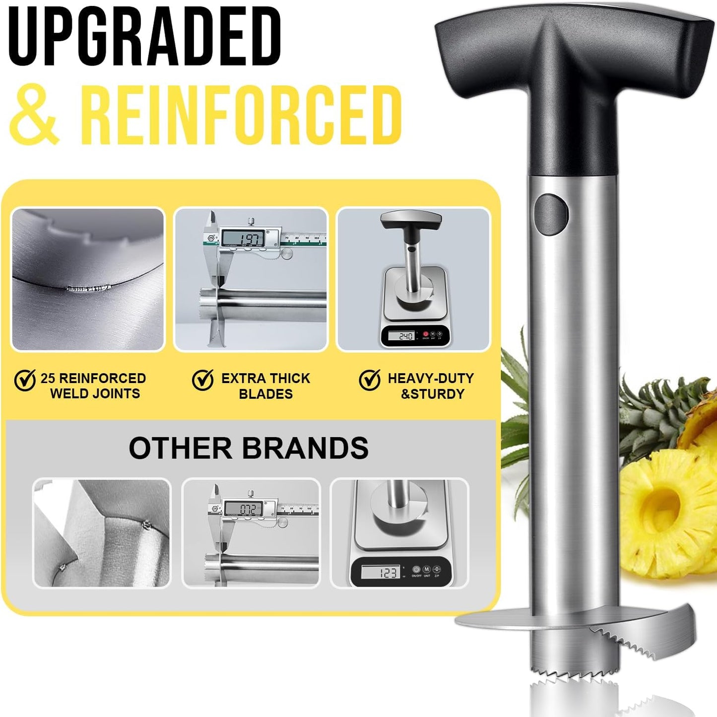 Pineapple Corer and Slicer, Heavy-Duty Stainless Steel Reinforced Thicker Blade Easy-to-Use Pineapple Core V1258-DP02-B-376