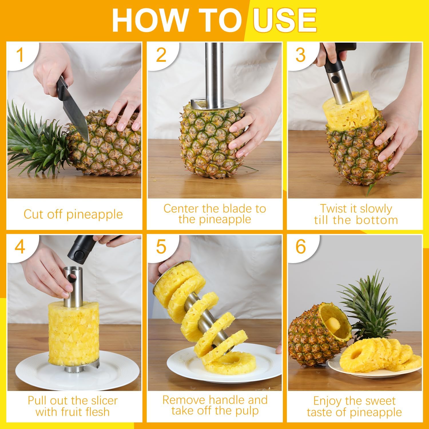 Pineapple Corer and Slicer, Heavy-Duty Stainless Steel Reinforced Thicker Blade Easy-to-Use Pineapple Core V1258-DP02-B-376