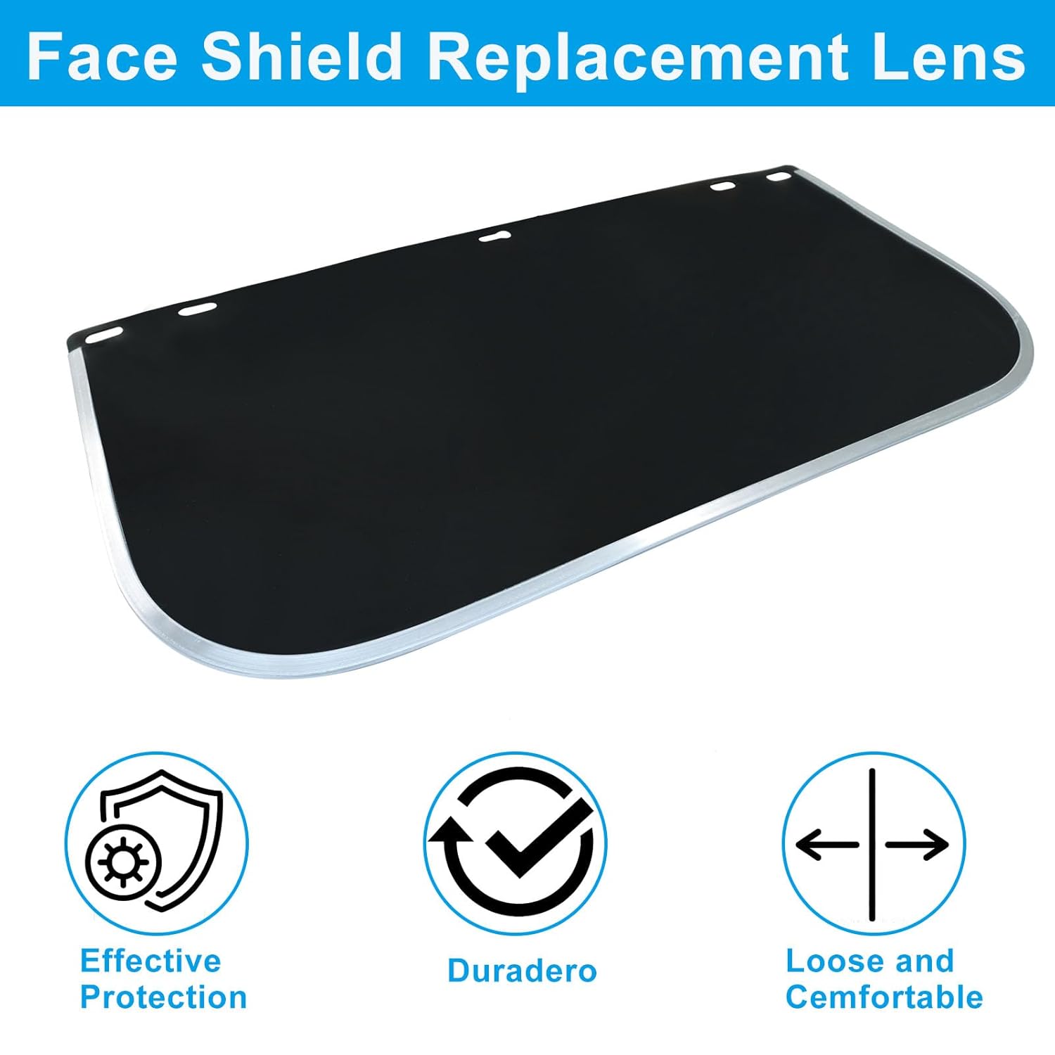 1 Pack Face Shield Replacement Lens, 15.5" x 8" Polycarbonate Protective Safety Visor Replacement, V1258-DP02-B-3762