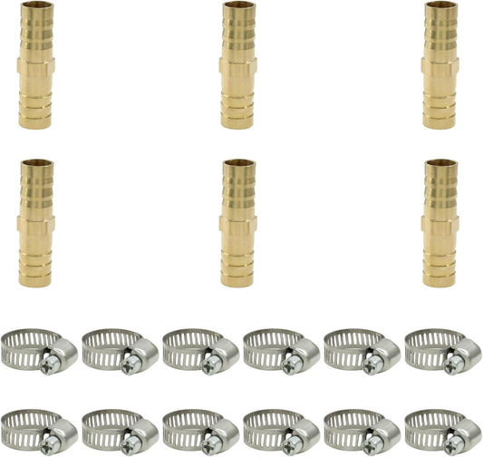 6Pcs Brass Hose Barb Fitting, 1/2" to 1/2" Barb Splicer Mender Hose Fittings Brass Hose Barb Adapter with V1258-DP02-B-3765