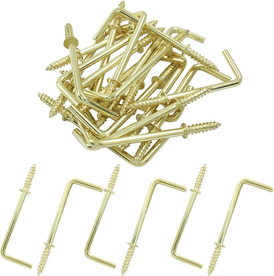 20pcs L Shape Screw Hooks, 2 Inch Square Bend, Gold Steel, 100% Steel, Wall Mount, Minimalist, For Home, V1258-DP02-B-3770