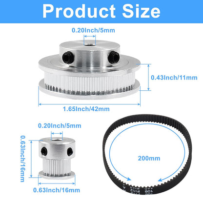 2Pcs Set GT2 Synchronous Wheel 20&60 Teeth 5mm Bore Aluminum Timing Pulley with 2Pcs Length 200mm Width 6mm V1258-DP02-B-3773