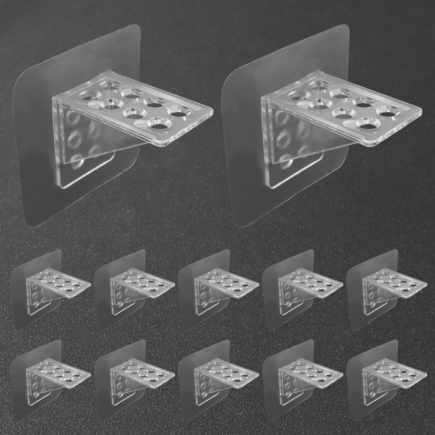 12 Pack Adhesive Shelf Bracket, Large Size Punch Free Bracket Single Row Shelf Support Peg, No-Drill Wall V1258-DP02-B-3778