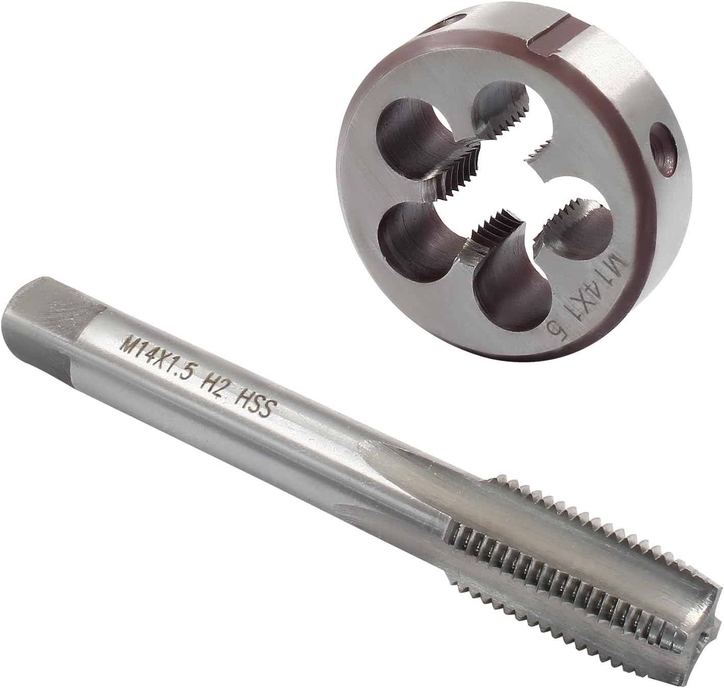 M14 x 1.5 HSS Metric Thread Tap and Die Set, Right Hand Machine Thread Tap and Round Die V1258-DP02-B-3780