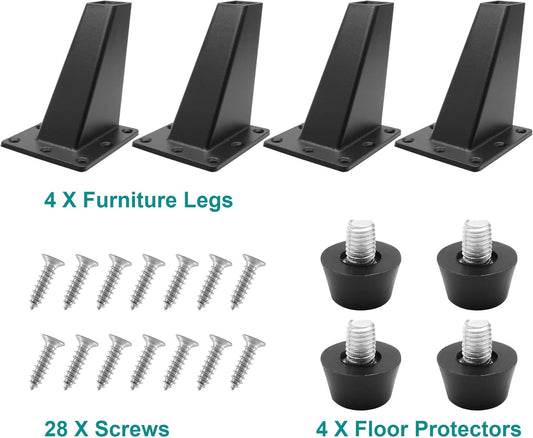 Sofa Legs Set of 4, Matte Black Replacement Couch Legs,3-3/4 Inch / 96mm Metal Furniture Legs for Cabinet V1258-DP02-B-3783