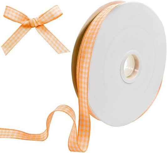 Orange Gingham Ribbon, 3/8" x 50 Yards Orange and White Checkered Buffalo Plaid Ribbon for Gift Wrapping Hair V1258-DP02-B-3787