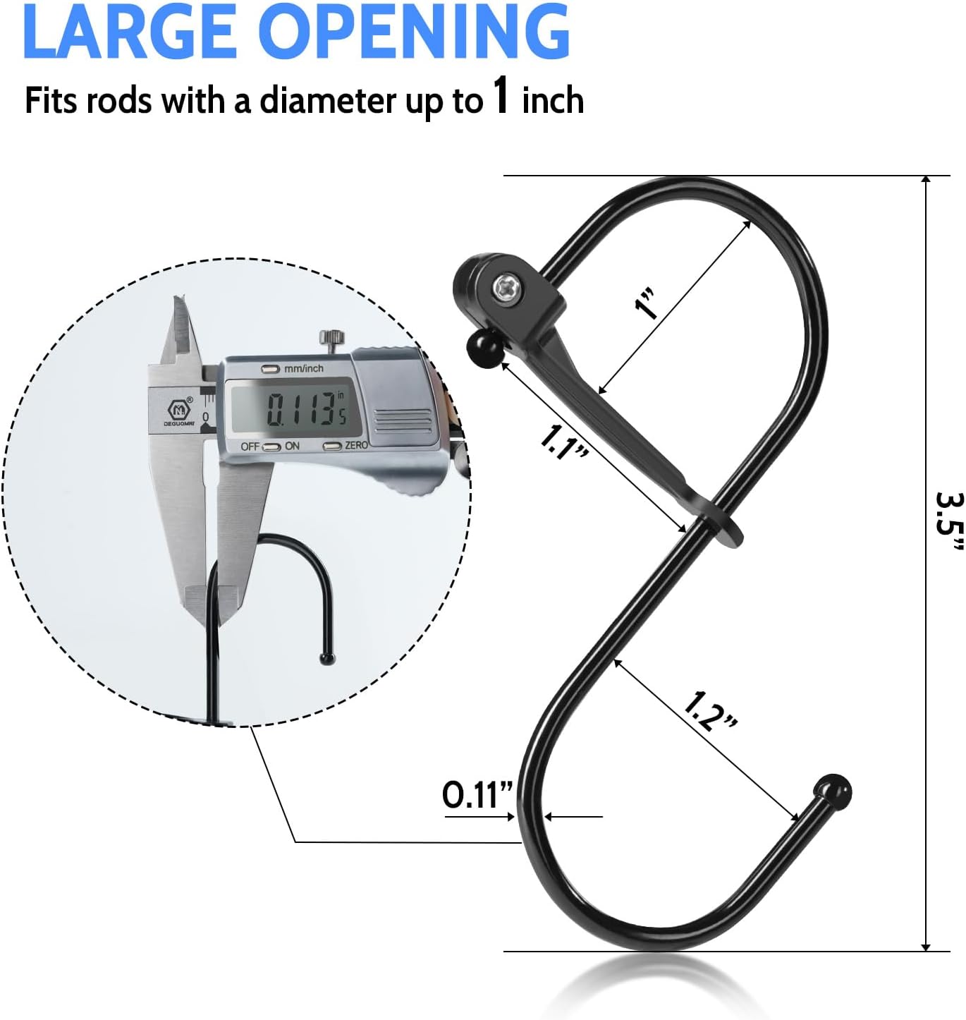 S Hooks, 8pcs 3.5 Inches Metal Safety Buckle S Shaped Hooks for Kitchen, Bathroom, Closet(Black) V1258-DP02-B-379