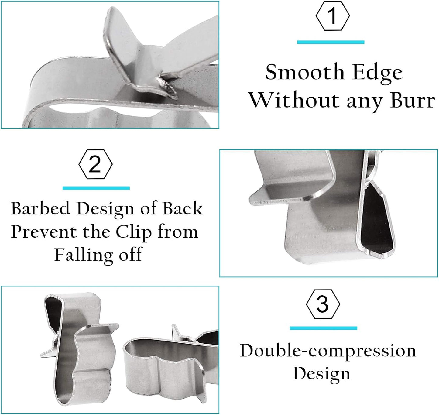 60pcs Solar Panel Cable Clips Trailer Wire Clips Stainless Steel, 0.85" / 22mm Length V1258-DP02-B-3793